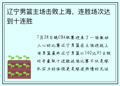 辽宁男篮主场击败上海，连胜场次达到十连胜